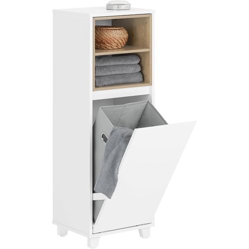 Meuble Bas De Salle De Bain Sur Pied Avec 1 Panier à Linge, Blanc, BZr146-w
