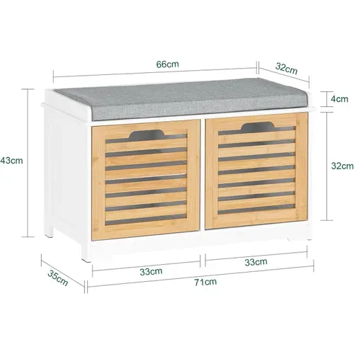 Banc à Chaussures Banc De Rangement à Chaussures, 2 Portes Et 4 Compartiments, Blanc, Fsr23-ii-wn