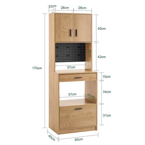 Buffet De Cuisine Multifonction – 2 Portes, 2 Tiroirs, 1 Compartiment, Panneau Perforé, 60x40x170 Cm