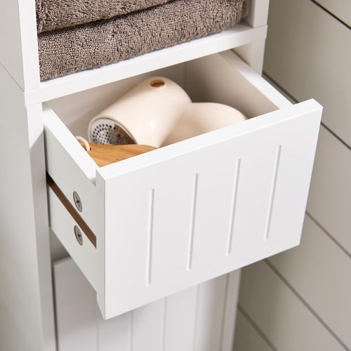Colonne Salle De Bain Étroite, Avec 1 Tiroir, 2 Portes, 5 Compartiments Ouverts,Blanc, BZr160-w