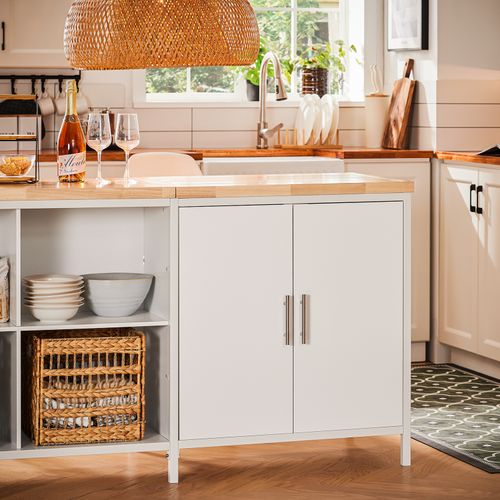 Îlot Central De Cuisine Avec 2 Portes, 4 Compartiments Cubes, Blanc Knl09-wn