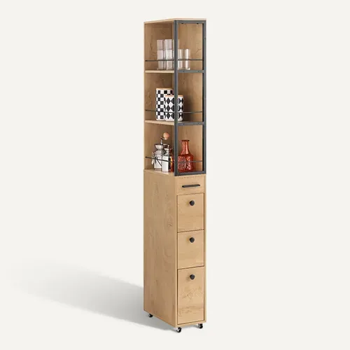 Meuble Colonne à Roulettes – Rangement Étroit 3 Niveaux, 3 Tiroirs, 40x20x169,5 Cm