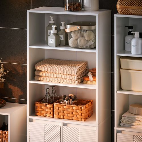 Armoire De Salle De Bain Haute Avec Sac à Linge, Colonne Meuble Salle De Bain,blanc, BZr155-w