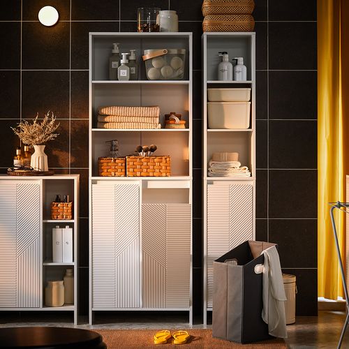 Armoire De Salle De Bain Haute Avec Sac à Linge, Colonne Meuble Salle De Bain,blanc, BZr155-w