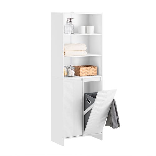 Armoire De Salle De Bain Haute Avec Sac à Linge, Colonne Meuble Salle De Bain,blanc, BZr155-w