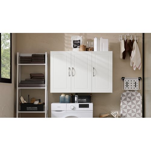 Armoire Murale De Salle De Bain, Meuble Suspendu À 3 Portes, 90x30x60 Cm, Blanc, Pratique Et Élégant
