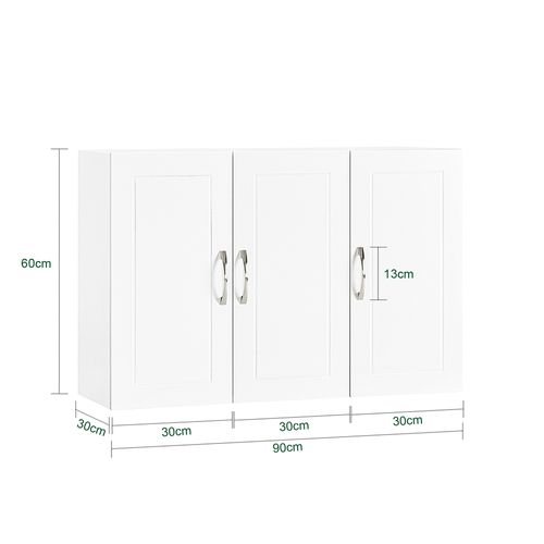 Armoire Murale De Salle De Bain, Meuble Suspendu À 3 Portes, 90x30x60 Cm, Blanc, Pratique Et Élégant