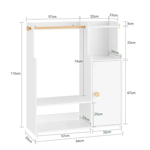 Portant à Vêtements Enfant Avec 2 Compartiments Et 1 Porte, 94 X 35 X 110 Cm, Blanc