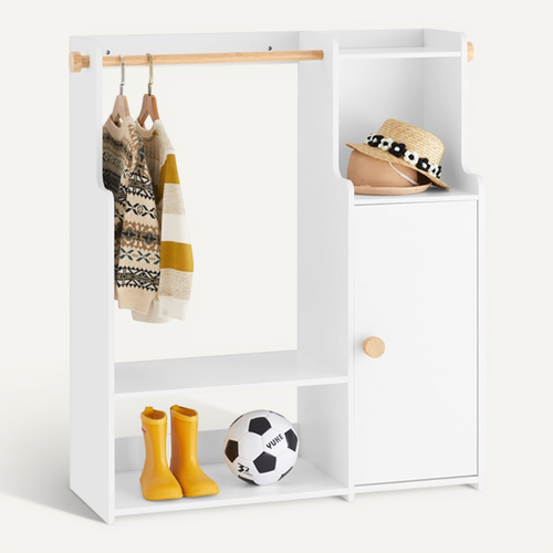 Portant à Vêtements Enfant Avec 2 Compartiments Et 1 Porte, 94 X 35 X 110 Cm, Blanc