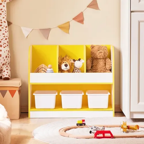 Meuble Rangement Enfant, Étagère à Livres Et Boîtes, 3 Compartiments, 70x30x58 Cm
