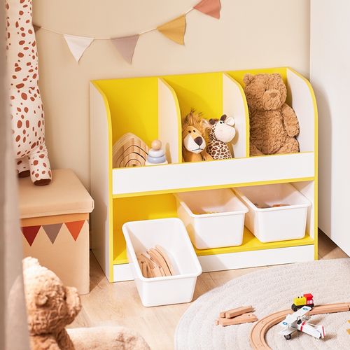 Meuble Rangement Enfant, Étagère à Livres Et Boîtes, 3 Compartiments, 70x30x58 Cm