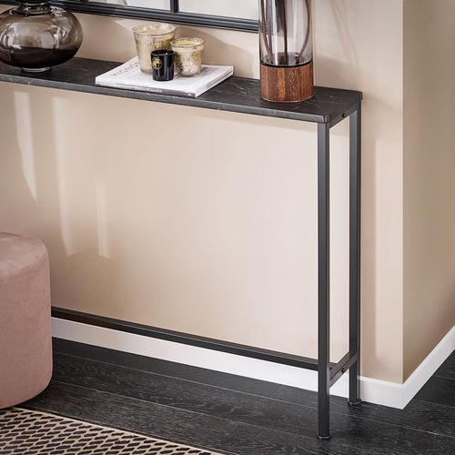 Table Console En Métal, Table D'appoint 4 Pieds, 120 X 20 X 80 Cm, Noir