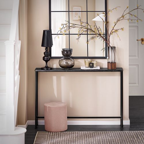Table Console En Métal, Table D'appoint 4 Pieds, 120 X 20 X 80 Cm, Noir