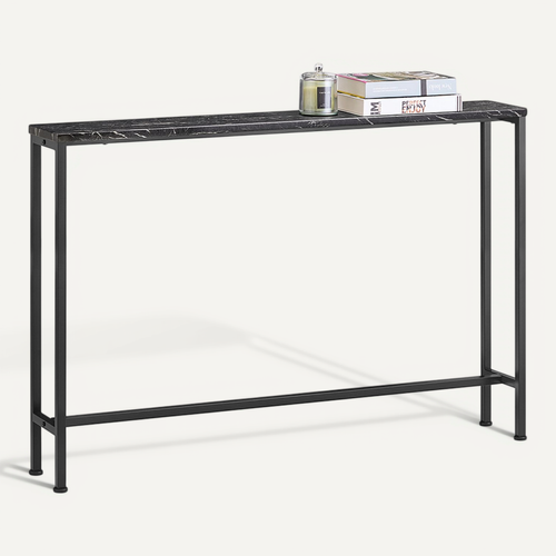 Table Console En Métal, Table D'appoint 4 Pieds, 120 X 20 X 80 Cm, Noir