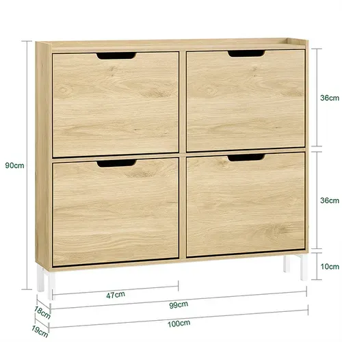 Meuble D'entrée, Armoire à Chaussures, Meuble De Rangement, Commode à 4 Abattants, Naturel,fsr100-n