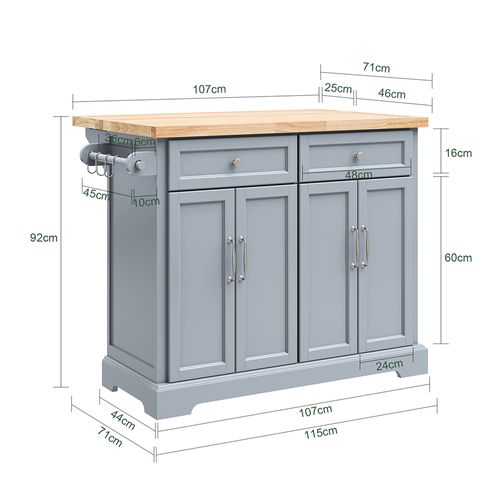 Îlot De Cuisine à Deux Tiroirs 115x71x92.5cm Fonctionnel Fkw71-ii-hg