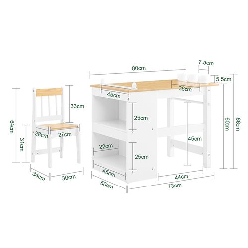 Ensemble Table Et Chaise Enfant Avec 2 Étagères Kmb60-nw