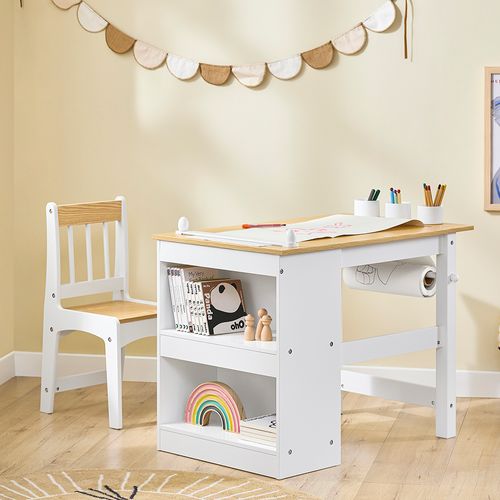 Ensemble Table Et Chaise Enfant Avec 2 Étagères Kmb60-nw
