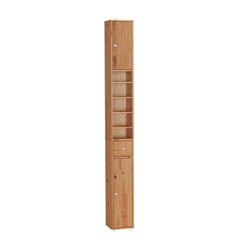 Colonne Salle De Bain En Bois, Armoire Étroite Avec Tiroir Et Étagères Réglables