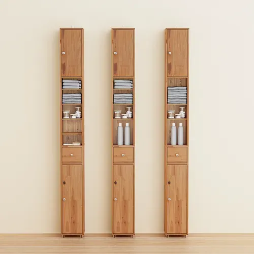 Colonne Salle De Bain En Bois, Armoire Étroite Avec Tiroir Et Étagères Réglables