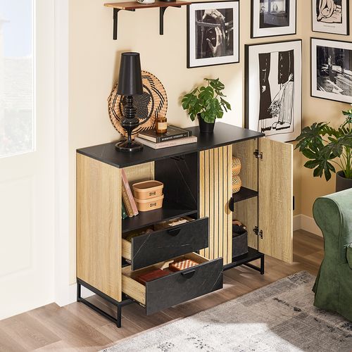 Meuble D'entrée Avec Étagère à Micro-ondes Et Porte-vins, Chêne Noir