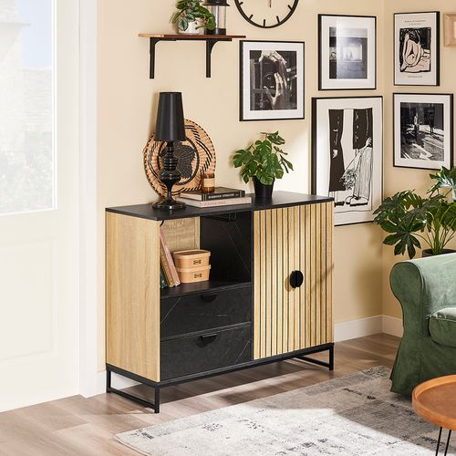 Meuble D'entrée Avec Étagère à Micro-ondes Et Porte-vins, Chêne Noir