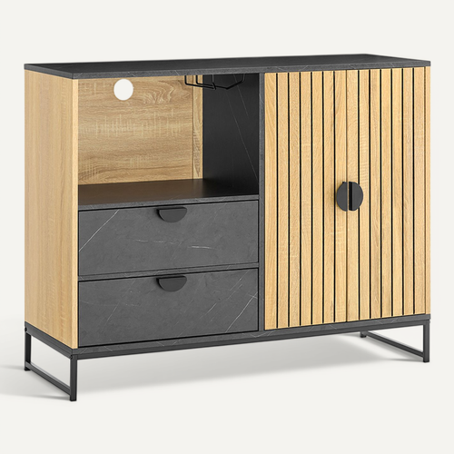 Meuble D'entrée Avec Étagère à Micro-ondes Et Porte-vins, Chêne Noir