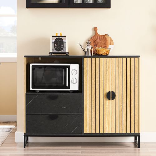 Meuble D'entrée Avec Étagère à Micro-ondes Et Porte-vins, Chêne Noir