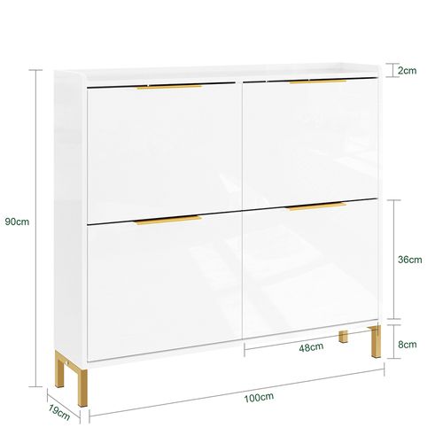 Sobuy Meuble à Chaussures 4 Portes Blanc 100x19.1x88.6cm Nordique Fsr206-gw