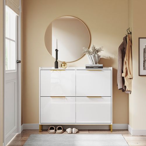 Sobuy Meuble à Chaussures 4 Portes Blanc 100x19.1x88.6cm Nordique Fsr206-gw