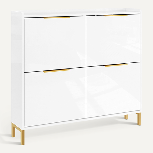 Sobuy Meuble à Chaussures 4 Portes Blanc 100x19.1x88.6cm Nordique Fsr206-gw
