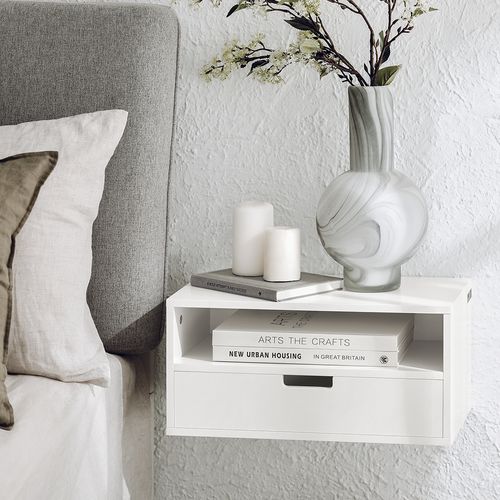 Table De Chevet à 2 Tiroirs Blanc 45x25x22cm Moderne Nkd03-wx2