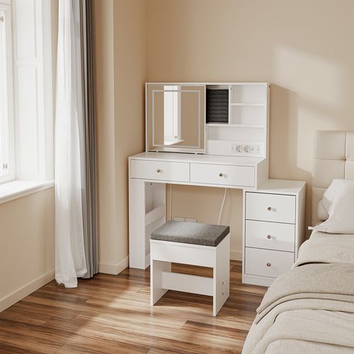 Table De Maquillage Avec Miroir LED Blanc 120x40x127cm Fwt114-e-w