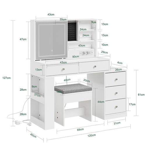 Table De Maquillage Avec Miroir LED Blanc 120x40x127cm Fwt114-e-w