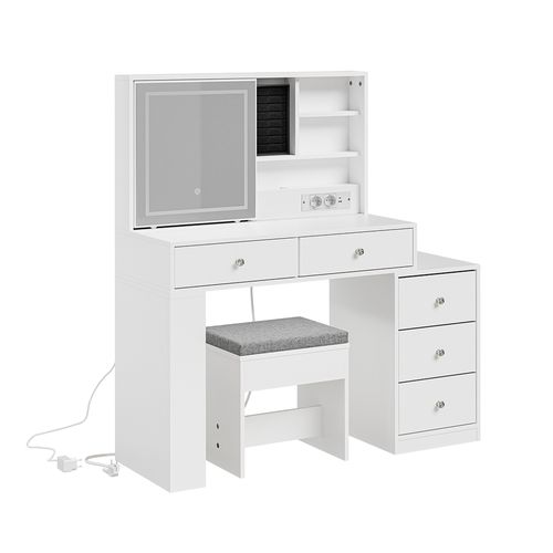 Table De Maquillage Avec Miroir LED Blanc 120x40x127cm Fwt114-e-w