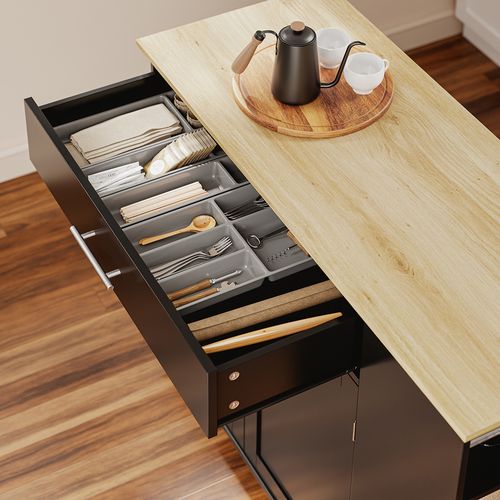 Îlot De Cuisine Mobile Avec Tiroir Et Roulettes Noir Chêne Clair 99x40x84.3 Cm Fkw133-sch