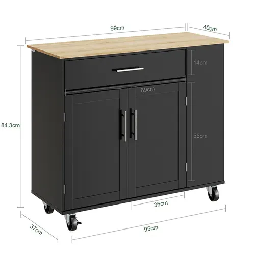 Îlot De Cuisine Mobile Avec Tiroir Et Roulettes Noir Chêne Clair 99x40x84.3 Cm Fkw133-sch