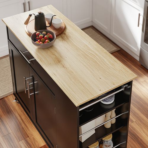 Îlot De Cuisine Mobile Avec Tiroir Et Roulettes Noir Chêne Clair 99x40x84.3 Cm Fkw133-sch
