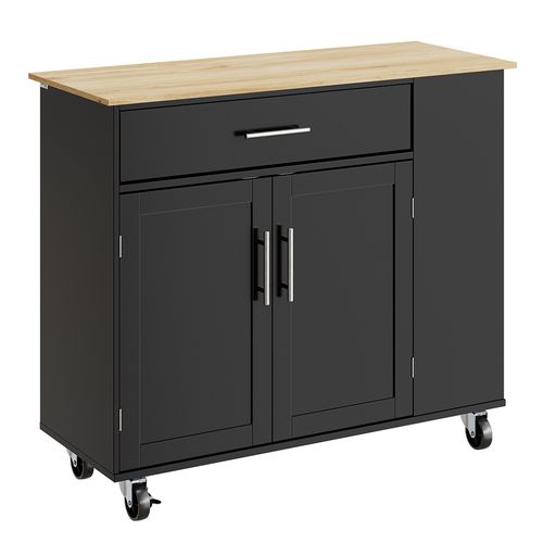 Îlot De Cuisine Mobile Avec Tiroir Et Roulettes Noir Chêne Clair 99x40x84.3 Cm Fkw133-sch