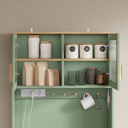 Vitrine De Cuisine Avec Tiroirs Vert 78x38x180cm Fsb108-e-gr