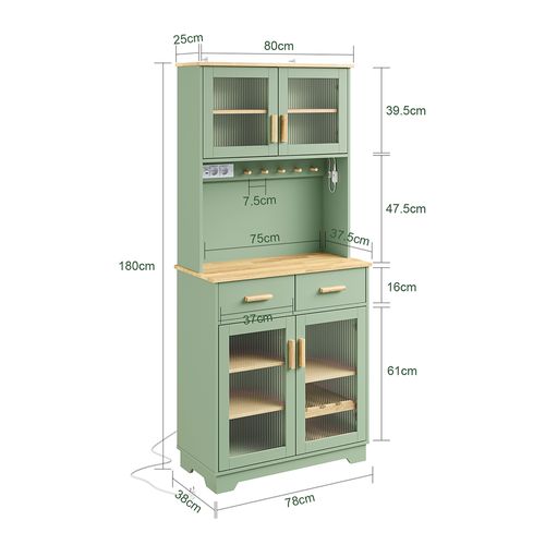 Vitrine De Cuisine Avec Tiroirs Vert 78x38x180cm Fsb108-e-gr
