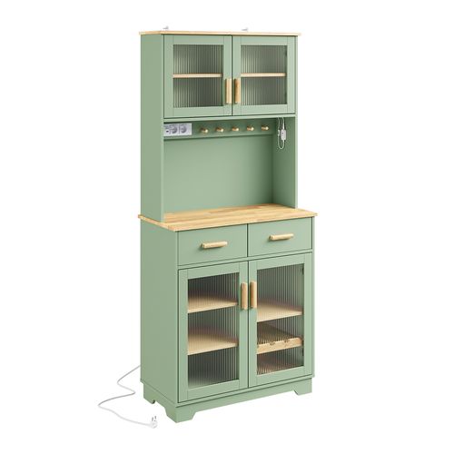 Vitrine De Cuisine Avec Tiroirs Vert 78x38x180cm Fsb108-e-gr