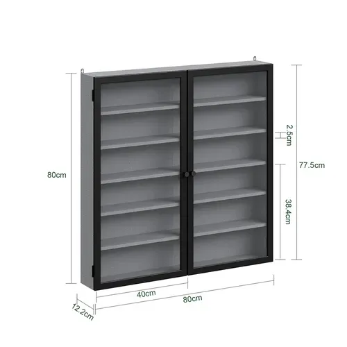 Vitrine Murale 2 Portes Gris 80x12,2x77,5 Cm Fsb113-h-dg