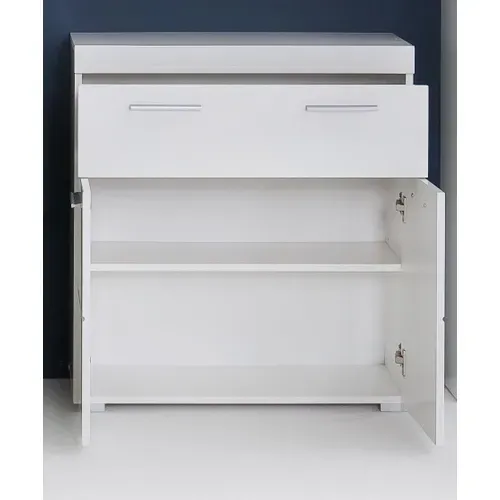 Meuble Bas De Salle De Bain Blanc Brillant 2 Portes 1 Tiroir 73 Cm
