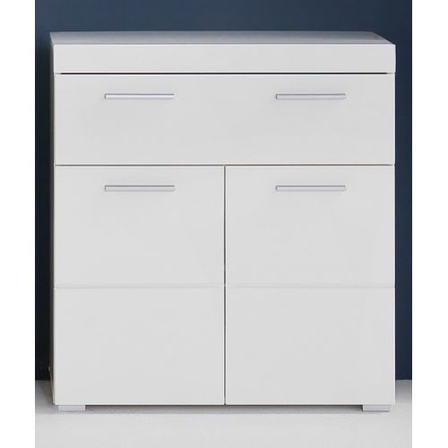 Meuble Bas De Salle De Bain Blanc Brillant 2 Portes 1 Tiroir 73 Cm