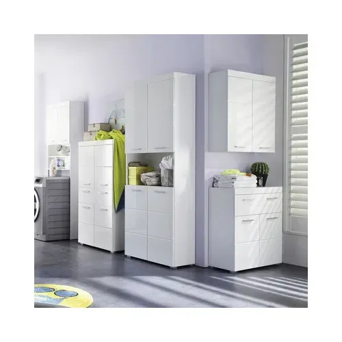 Meuble Bas De Salle De Bain Blanc Brillant 2 Portes 1 Tiroir 73 Cm