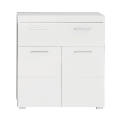 Meuble Bas De Salle De Bain Blanc Brillant 2 Portes 1 Tiroir 73 Cm