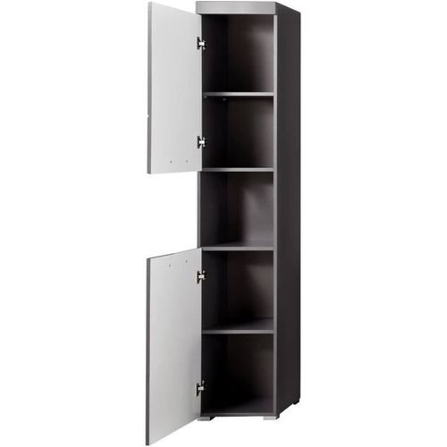 Colonne De Salle De Bain - 2 Portes Et 1 Niche - Gris - L37 X P31 X H190 Cm - Amanda