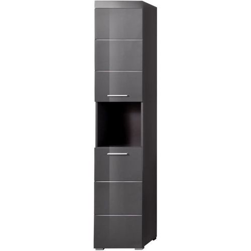 Colonne De Salle De Bain - 2 Portes Et 1 Niche - Gris - L37 X P31 X H190 Cm - Amanda