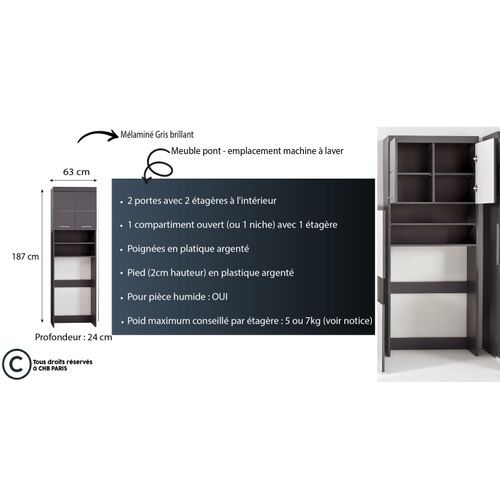 Meuble Pont - Gris - 63/187/24